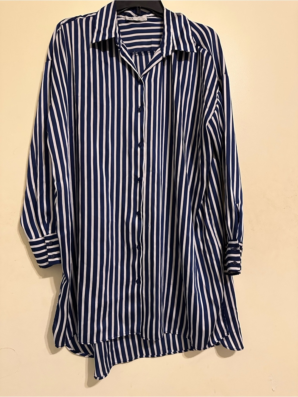 Zara Navy and White Vertical Stripe Button-Down Shirt Dress